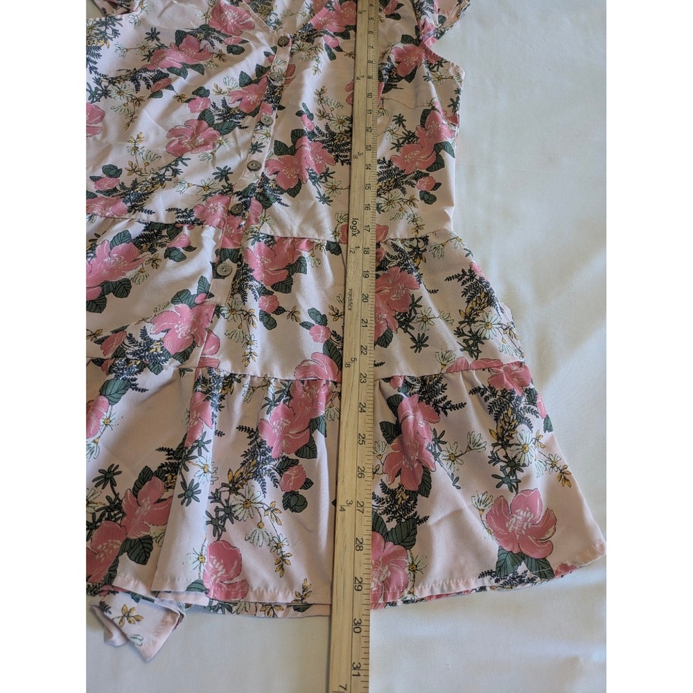 Lily Rose‎ Romper Juniors Medium Pink Floral V Neck Tiered Short Sleeve Feminine - Picture 7 of 9